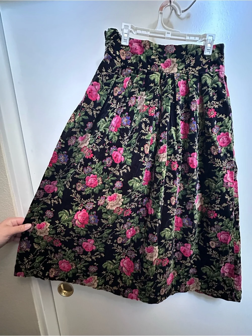 HERMAN GEIST VINTAGE VELVET COTTON Floral Midi Skirt